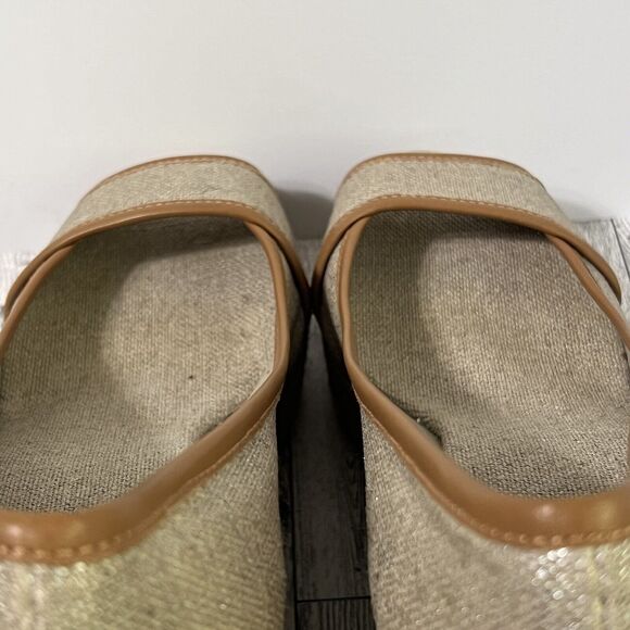 TORY BURCH MAJORCA Logo Wedge Espadrille Shoes Womens 8 EU 38 Plata Tan Metallic - Picture 13 of 17